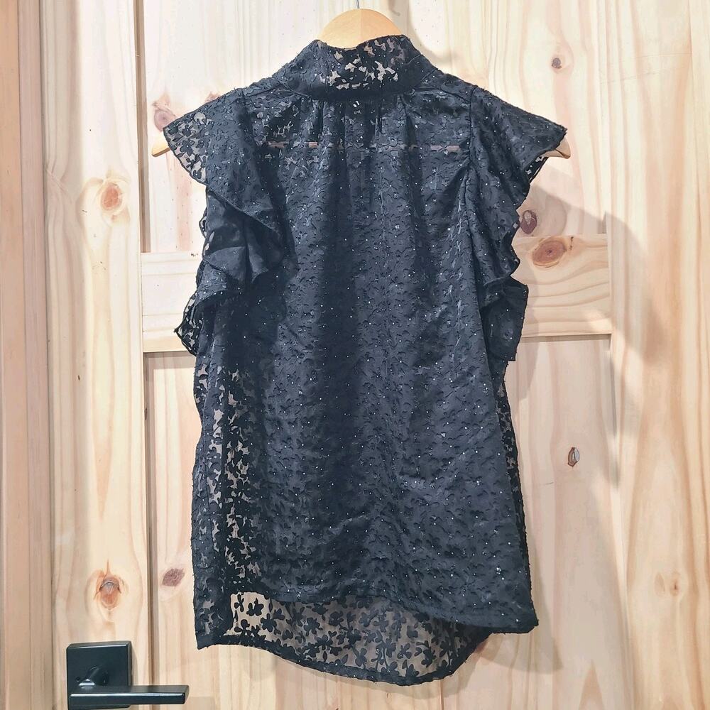 Sabina Musayev Black Floral Sheer Lace Flutter Sleeve Top Whimsical Fairy Size M